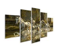 islandburner Tableau sur toile Chevaux dans la lumière magique de la forêt pour salon, amis de la nature, spa, images murales