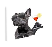 islandburner Tableau sur toile Chien buvant un cocktail cool bouledogue français Cadre Affiche Poster Murale Tableaux