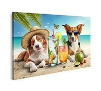 islandburner Tableau sur toile Chiens Drôles Mer Plage Animaux Détente Cocktail Vacances Couple Heureux Cadre Affiche Poster Murale Tableaux