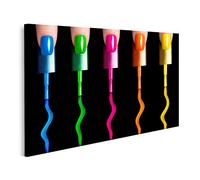 islandburner Tableau sur toile Cinq doigts avec cinq pinceaux à ongles qui peignent avec des couleurs fluorescentes Manucure et Nail Art Concept Cl Tableaux Impressions Art Poster Mural