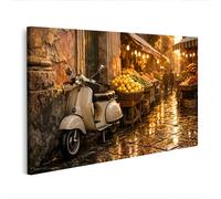 islandburner Tableau sur toile classique Roller devant un marché aux fruits coloré au crépuscule - Edition N1