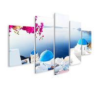 islandburner Tableau sur toile Clochers blancs sur l'île de Santorin, Grèce Cadre Affiche Poster Murale Tableaux