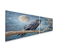 islandburner Tableau sur toile - Corbeau mystique au clair de lune - Décoration murale pour salon - Pour les amoureux de la nature - 2 pièces