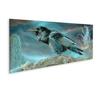 islandburner Tableau sur toile Corbeau mystique sur pierre rune - Décoration murale pour salon pour les amoureux de la nature - Panorama - Edition B1