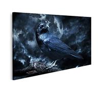 islandburner Tableau sur toile Corbeau Noir Clair de Lune Arbre Se Percher Nuit Nuageuse Pleine Lune Cadre Affiche Poster Murale Tableaux