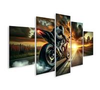 islandburner Tableau sur Toile Coucher de Soleil Moto Course sur Route - La Liberté Vous Appelle Image Décorative Murale Affiche