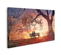 islandburner Tableau sur toile Coucher de soleil romantique avec arbre en forme de cœur et couple sur banc pour chambre à coucher, planificateur de mariage romantique