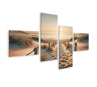 islandburner Tableau sur toile Coucher de soleil sur la mer entre les dunes de sable Images murales Poster