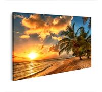 islandburner Tableau sur Toile Coucher de Soleil sur la Plage avec Palmiers - Décoration Murale pour une Atmosphère Détendue - Édition H2