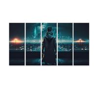 islandburner Tableau sur Toile Cyber City Nuit Homme Debout Toit Semble Futuriste Bâtiment Pluie Urbain Cadre Affiche Poster Murale Tableaux