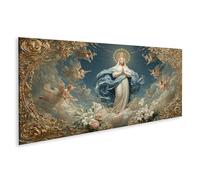 islandburner Tableau sur toile de la Vierge Marie avec anges et arrangement floral - Panorama
