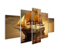 islandburner Tableau sur toile de luxe Barque dorée Un maître voilier Voile carrée et images abstraites Tableaux muraux Poster