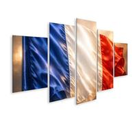 islandburner Tableau sur toile de luxe drapeau français au look satiné pour une décoration élégante - 5 pièces