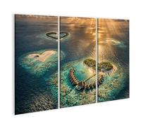 islandburner Tableau sur toile de rêve îles de cœur dans l'océan au lever du soleil - 3 pièces