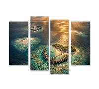 islandburner Tableau sur toile de rêve îles de cœur dans l'océan au lever du soleil - 4 pièces