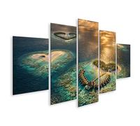islandburner Tableau sur toile de rêve îles de cœur dans l'océan au lever du soleil - 5 pièces