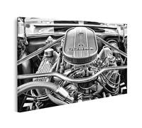 islandburner Tableau sur toile de voiture - Détail du moteur - Noir - Blanc - Technique classique - Images murales - Poster