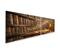 islandburner Tableau sur toile - Décoration murale d'ambiance avec livre et bougie dans bibliothèque - 2 pièces