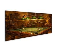 islandburner Tableau sur toile - Décoration murale nostalgique d'une salle de billard avec lampes vertes - Panorama