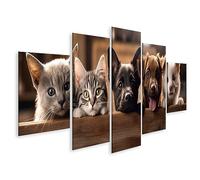 islandburner Tableau sur Toile des Chiens et des Chats Heureux jettent Un Coup d'oeil sur des Cadres en Bois cl Cadre Affiche Poster Murale Tableaux