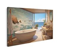 islandburner Tableau sur Toile Design d'intérieur Salle de Bain Vintage Couleur Ton Bleu Vue sur l'océan Archit Cadre Affiche Poster Murale Tableaux