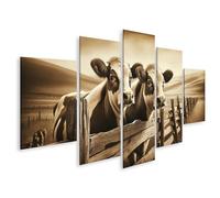 islandburner Tableau sur toile Deux vaches avec des taches blanches et brunes clairement reconnaissables debout côte à côte et images murales poster