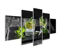 islandburner Tableau sur toile Deux verres avec cocktail Mojito sur une planche en ardoise noire avec un espace Cadre Affiche Poster Murale Tableaux