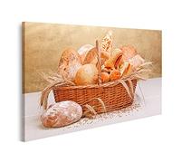 islandburner Tableau sur Toile Divers Produits de Boulangerie Frais dans Un Panier en Osier décoration de blé Cadre Affiche Poster Murale Tableaux