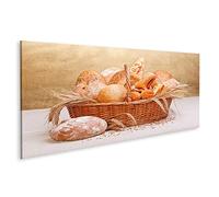 islandburner Tableau sur Toile Divers Produits de Boulangerie Frais dans Un Panier en Osier décoration de blé Cadre Affiche Poster Murale Tableaux