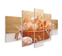 islandburner Tableau sur Toile Divers Produits de Boulangerie Frais dans Un Panier en Osier décoration de blé Cadre Affiche Poster Murale Tableaux