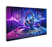 islandburner Tableau sur toile DJ Musique sur platine - Rythmes néons et ondes sonores images tableau mural poster