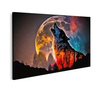 islandburner Tableau sur toile double exposition Loup hurlant, silhouette, ciel de pleine lune images murales poster