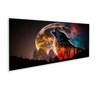 islandburner Tableau sur toile double exposition Loup hurlant, silhouette, ciel de pleine lune images murales poster