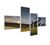 islandburner Tableau sur toile Douglas DC-3 Avion restauré avec hélices polies - 4 pièces - Edition J5