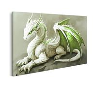 islandburner Tableau sur toile Dragon blanc avec des accents verts pour salon amateur de fantaisie galerie d'art photos murales poster