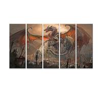 islandburner Tableau sur toile Dragon Over Castle War avec chevalier Cadre Affiche Poster Murale Tableaux