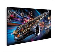 islandburner Tableau sur toile dramatique avec saxophone et éléments musicaux - Édition N2