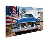 islandburner Tableau sur Toile Drapeau de Voiture américain USA Route 66 Cadre Affiche Poster Murale Tableaux