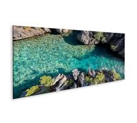 islandburner Tableau sur toile Eau turquoise et rochers accidentés - Décoration murale pour les amoureux de la nature - Panorama
