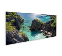 islandburner Tableau sur toile - Eau turquoise et rochers calcaires - Décoration murale pour les amoureux de la nature - Panorama