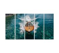 islandburner Tableau sur toile élégant bateau à moteur tableau mural salon pour les amoureux des lacs italiens - 5 pièces XXL