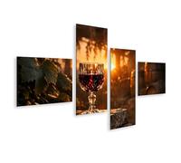 islandburner Tableau sur toile élégant Verre à vin avec vin rouge au coucher du soleil - 4 pièces - Edition T1