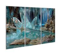 islandburner Tableau sur toile - Épée mystique dans grotte en cristal - Décoration murale pour le salon - Pour les aventuriers - 3 pièces