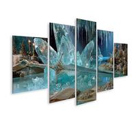 islandburner Tableau sur toile - Épée mystique dans grotte en cristal - Décoration murale pour le salon - Pour les aventuriers - 5 pièces