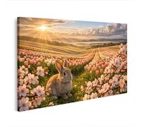 islandburner Tableau sur toile Éveil du printemps : Lapin dans un champ de tulipes en fleurs - Edition N1