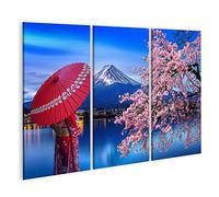islandburner Tableau sur Toile Femme Asiatique Portant Un Kimono Japonais Fuji Mountain Cherry Blossom Kawaguch Cadre Affiche Poster Murale Tableaux