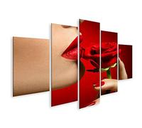 islandburner Tableau sur Toile Femme Beau Modèle Baisers Fleur Rose Rouge Lèvres Rouges Sexy Cadre Affiche Poster Murale Tableaux