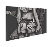 islandburner Tableau sur toile Femme blonde en sous-vêtements noir et blanc BDSM Homme dominant avec Peits Images murales Poster