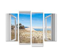 islandburner Tableau sur toile, fenêtre ouverte, vue sur les dunes et la mer, images murales