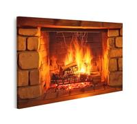islandburner Tableau sur toile - Feu de cheminée confortable dans une bordure en pierre pour le salon - Recherche de détente - Spa - Images murales - Poster mural